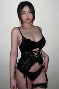 Woman in black lace lingerie