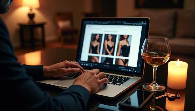 Man working on a laptop with wine and a candle